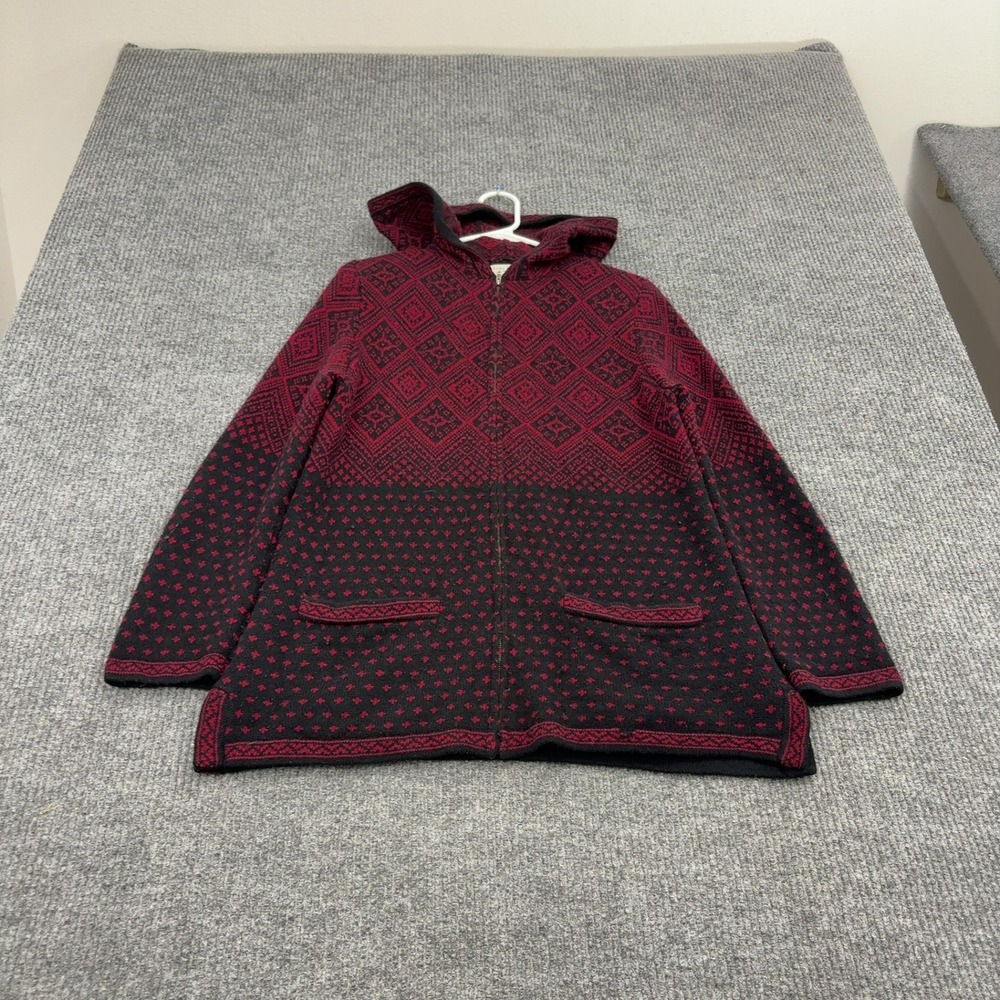 Pure & Simple Cardigan Women S Red Lambswool Hoodie Fair Isle Geometric Boho